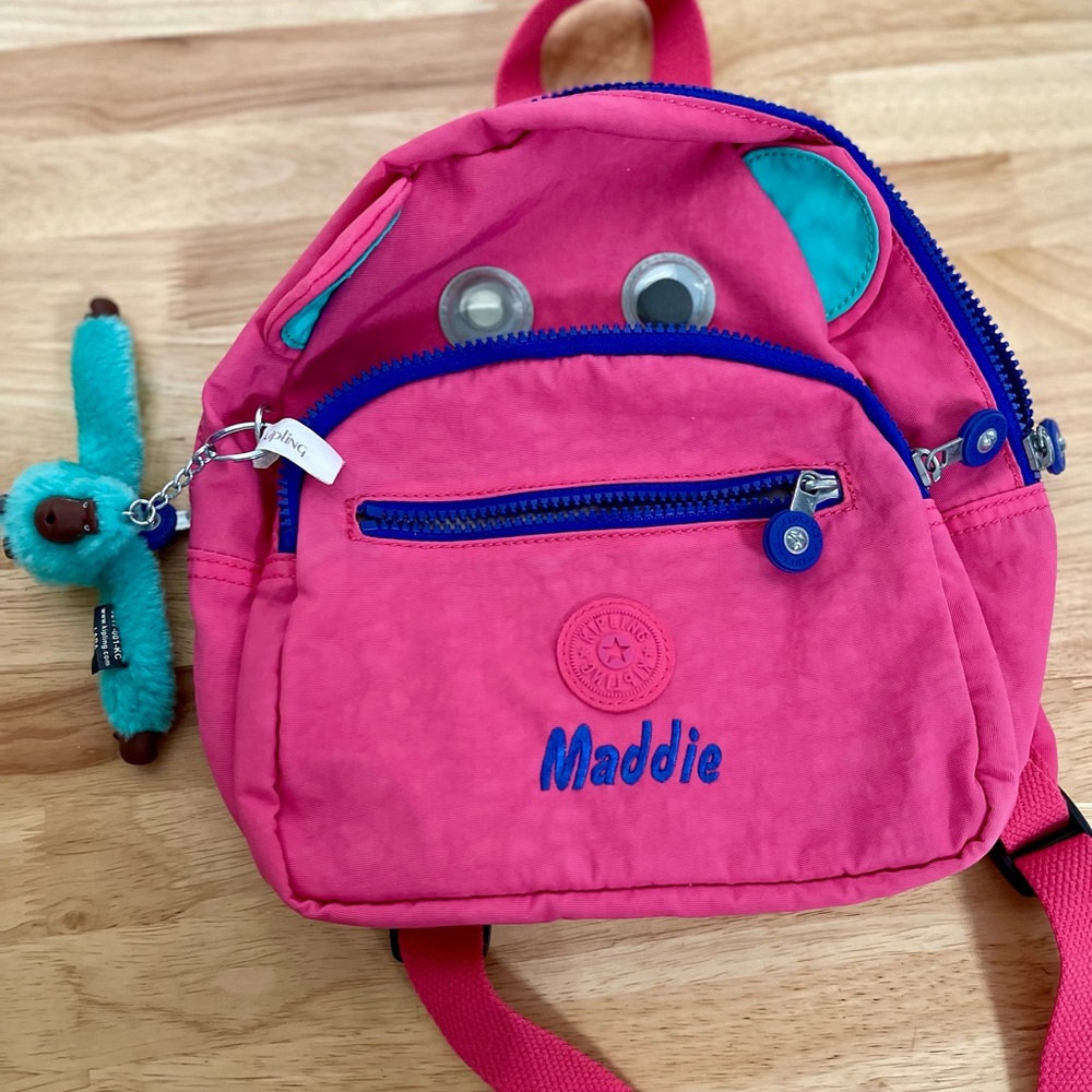Kipling Hydrangea Pink Spark rare kids backpack BP4392 with Maddie embroidered.
